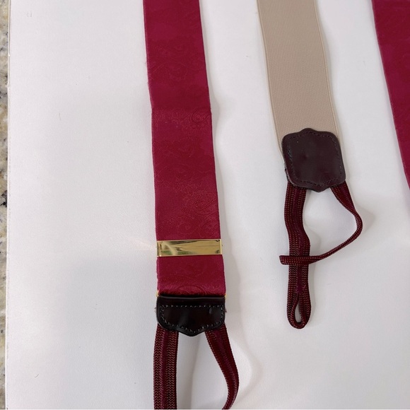 VTG Torino Silk Suspenders Men Leather Red Paisley Made in USA All Over Pattern - Picture 7 of 8